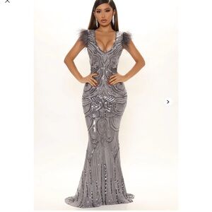 Fashion Nova Silver Sequin Gown-3XL